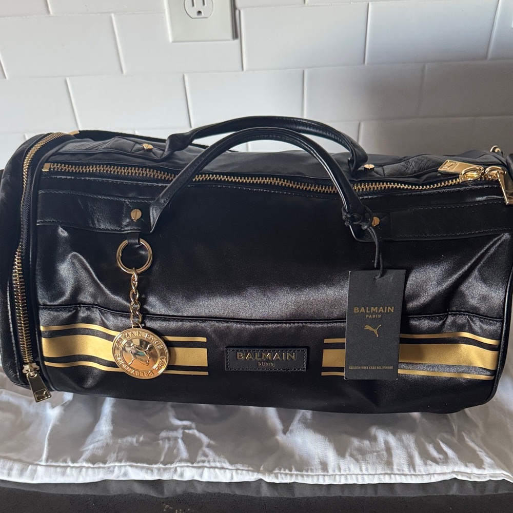 Balmain Black and Gold Duffel Bag